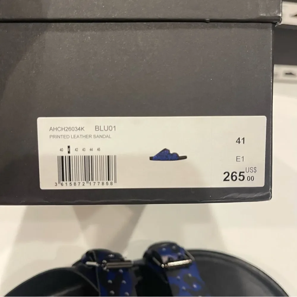THE KOOPLES BLUE LEATHER LEOPARD-PRINT SANDALS NIB size 41